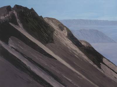 "View east from Mt Pattisson" - The view east from Mt Pattisson, returning to Crooked Spur Hut after an Easter climb of Captains Peak on the Two Thumb Range. - Painting by Andy Buchanan, an artist from Canterbury, New Zealand.