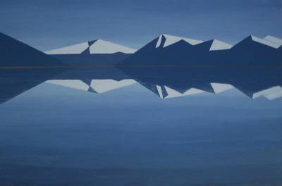 "Lake Heron" - Painting by Andy Buchanan, an artist from Canterbury, New Zealand.