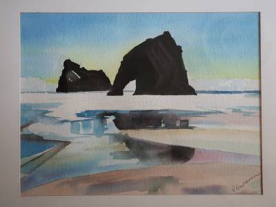 "Landfall" - Wharariki Beach, Golden Bay - Painting by Andy Buchanan, an artist from Canterbury, New Zealand.