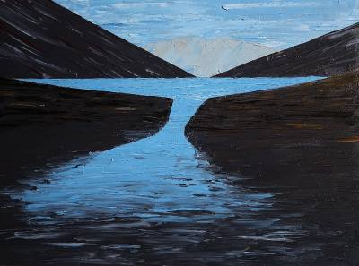 "Two Thumb Range from a tarn on Mt Sibbald" - Painting by Andy Buchanan, an artist from Canterbury, New Zealand.