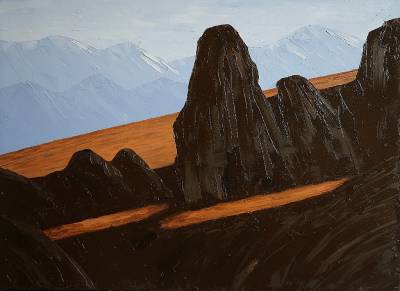 "Craigieburn Range from Flock Hill" - Painting by Andy Buchanan, an artist from Canterbury, New Zealand.