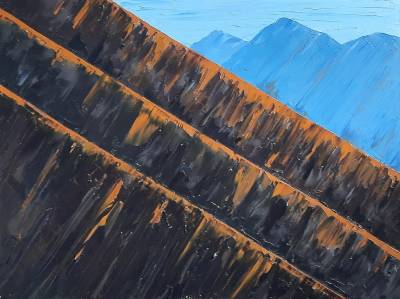 "Mt Oates from Mt O'Malley" - Painting by Andy Buchanan, an artist from Canterbury, New Zealand.