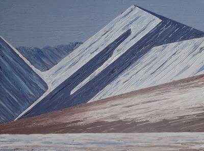 "Peak 2116 from Tin Hut, Cass Valley" - Painting by Andy Buchanan, an artist from Canterbury, New Zealand.