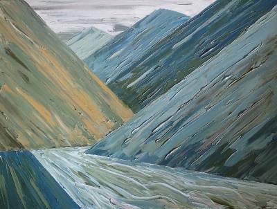 "Mt Evans from Frew Hut, Whitcombe River" - Painting by Andy Buchanan, an artist from Canterbury, New Zealand.